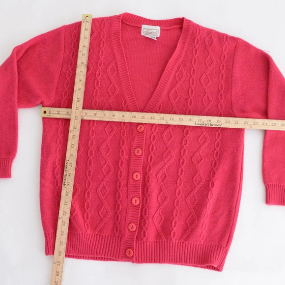 Vintage Tradition  Pink Cable Knit Barbiecore Button Up Cardigan Sweater L - Picture 4 of 12